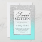 Faux silver glitter elegant teal Sweet 16