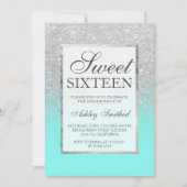 Faux silver glitter elegant teal Sweet 16 Invitation (Front)