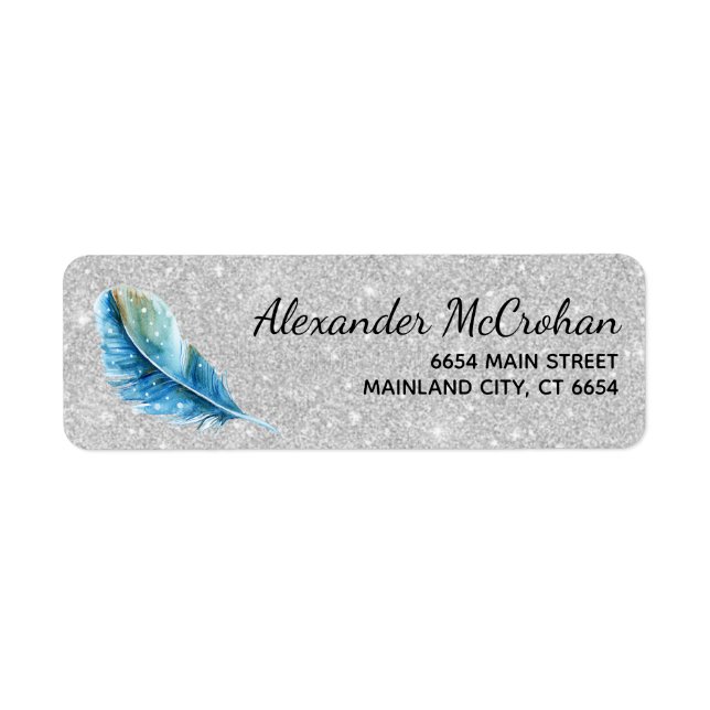 Faux Silver Glitter Foil Feather Return Address Label (Front)