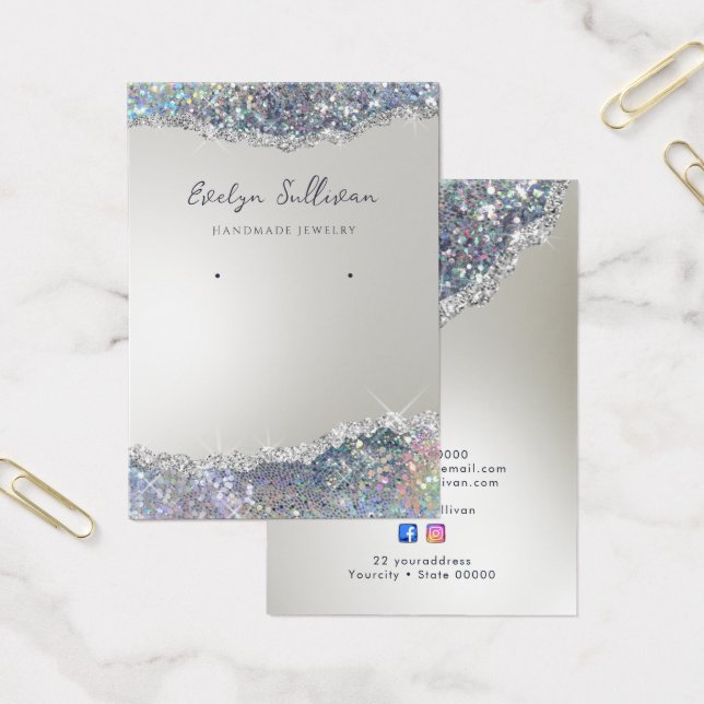 Faux silver glitter foil jewelry display card (Office)