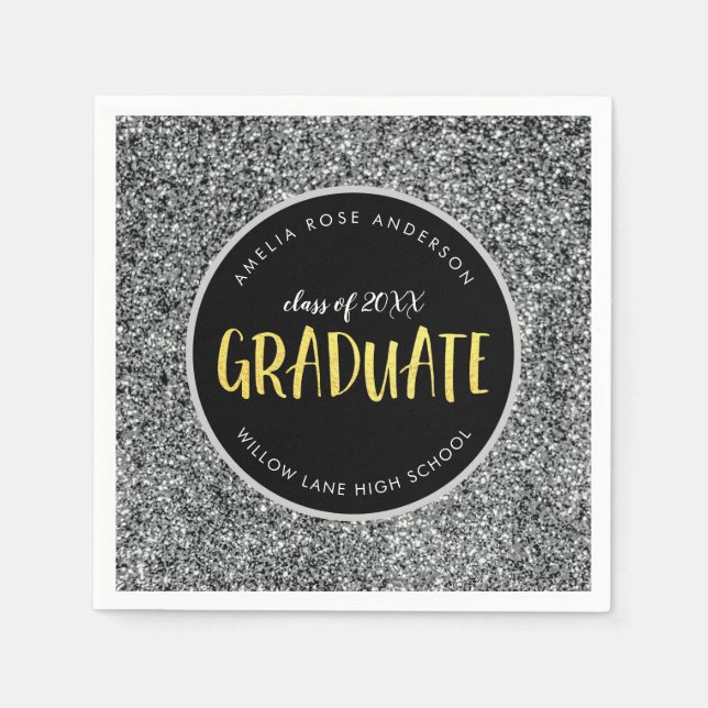 Faux Silver Glitter Graduate Graduation Napkins (Front)