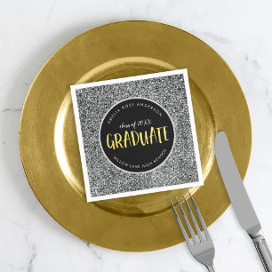Faux Silver Glitter Graduate Graduation Napkins