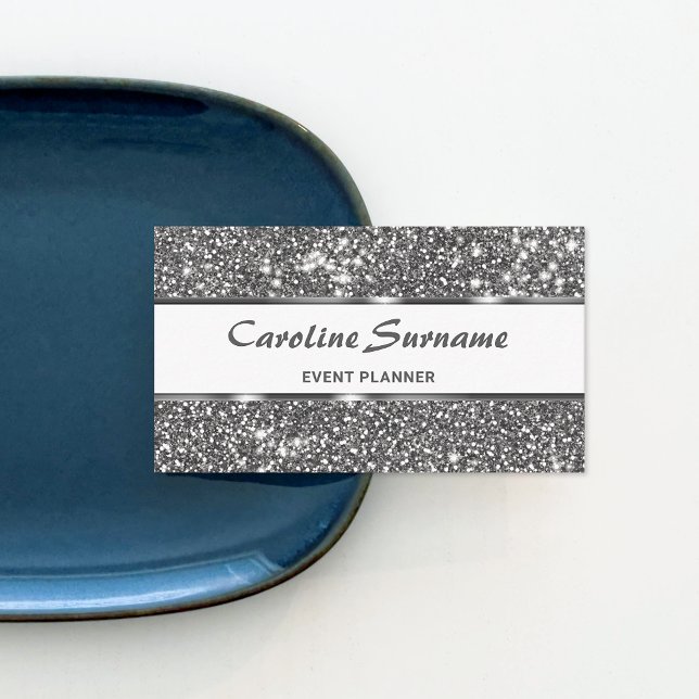 Faux Silver Glitter Gray Glitter Event Planner Business Card (Creator Uploaded)