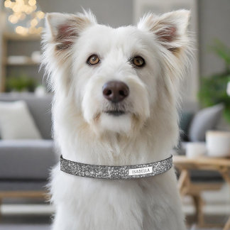 Faux Silver Glitter Gray Glitter Look Glam Chic Pet Collar