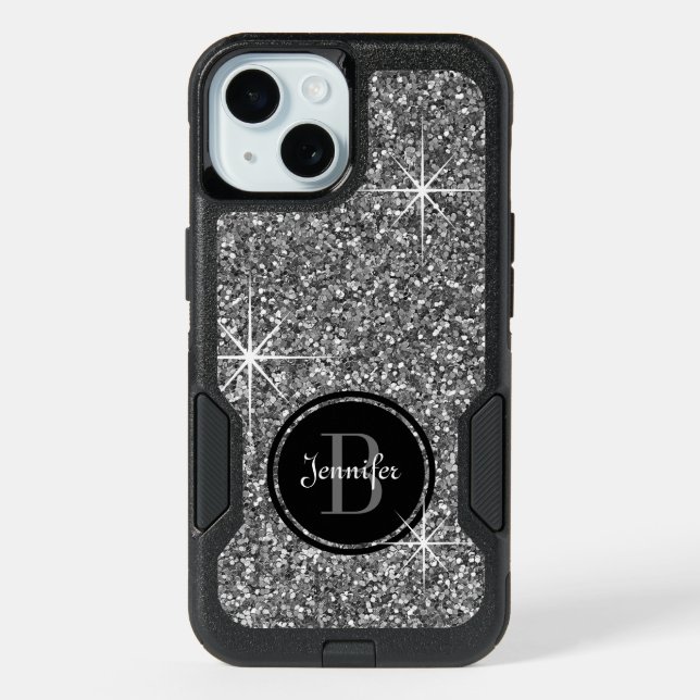 Faux Silver Glitter iPhone 15 Case (Back)