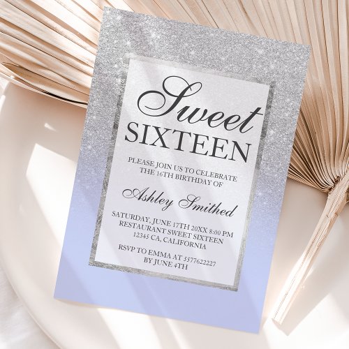 Faux silver glitter lavender chic Sweet 16 Invitation