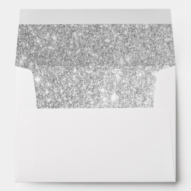 Faux Silver Glitter Lining Return Address Envelope (Back (Bottom))