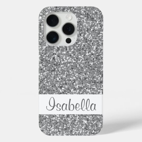 Faux Silver Glitter Look_like Pattern With Name iPhone 15 Pro Case