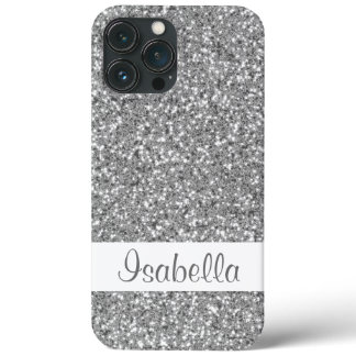 Faux Silver Glitter Look-like Pattern With Name iPhone 13 Pro Max Case