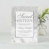 Faux silver glitter marble elegant chic Sweet 16 Invitation (Standing Front)