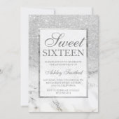 Faux silver glitter marble elegant chic Sweet 16 Invitation (Front)