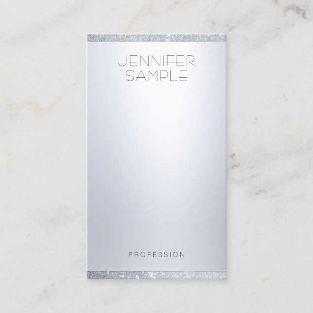 Faux Silver Glitter Modern Simple Elegant Template Business Card (Front)
