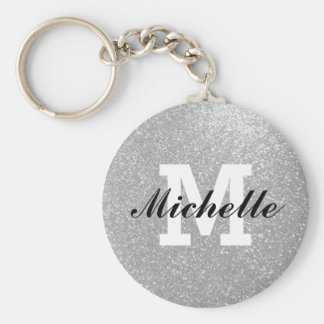 Faux silver glitter monogram key chain