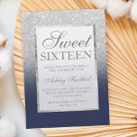 Faux silver glitter navy blue legant chic Sweet 16 Invitation<br><div class="desc">A modern,  pretty chic and elegant faux silver glitter shower ombre with navy blue color block Sweet 16 birthday party invitation with and elegant silver frame Perfect for a princess Sweet sixteen.</div>