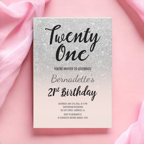 Faux silver glitter ombre 21st Birthday Invitation