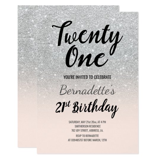 Faux silver glitter ombre 21st Birthday Invitation