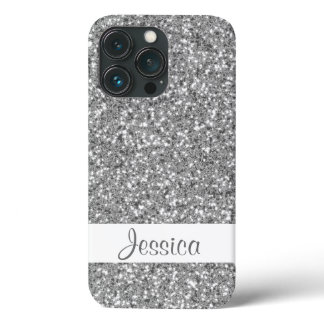 Faux Silver Glitter Pattern Look-like With Name iPhone 13 Pro Case
