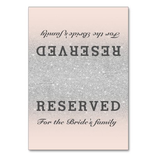 Faux silver glitter pink blush ombre reserved table number