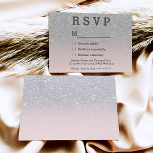 Faux silver glitter pink blush ombre RSVP wedding Card