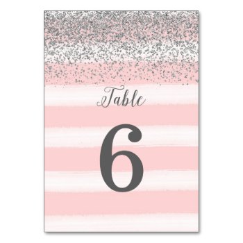 Faux Silver Glitter Pink Wedding Table Number Card by melanileestyle at Zazzle