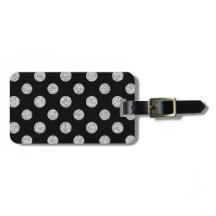 Faux Silver Glitter Polka Dots Pattern on Black