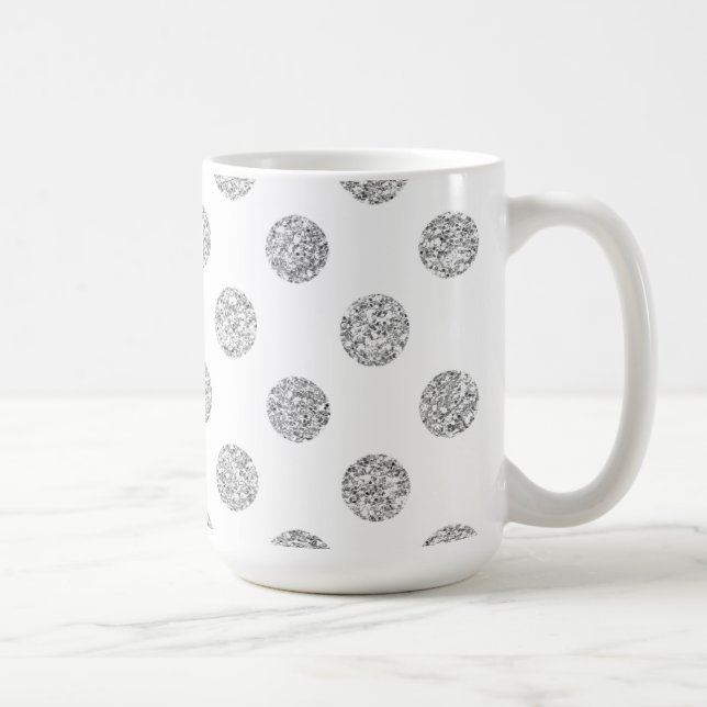 Faux Silver Glitter Polka Dots Pattern on White Coffee Mug (Right)