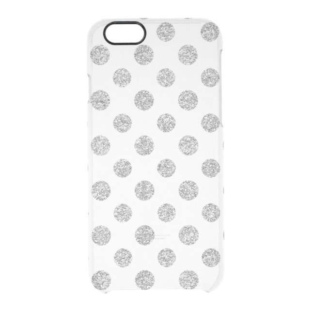 Faux Silver Glitter Polka Dots Pattern on White Uncommon iPhone Case (Back)