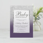 Faux silver glitter purple elegant Baby shower Invitation (Standing Front)