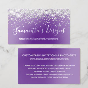 Faux Silver Glitter Royal Purple Online Store Foil Business Cards