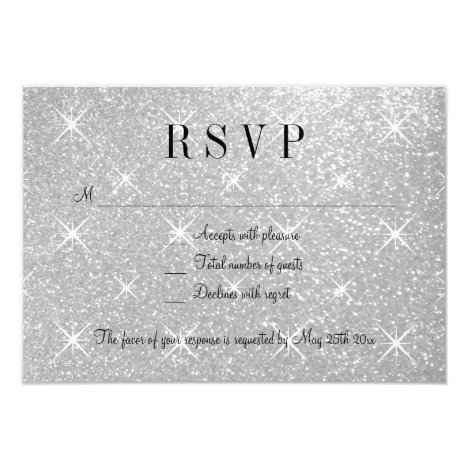 Faux silver glitter RSVP wedding response cards