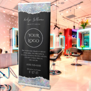 faux silver glitter sequin retractable banner