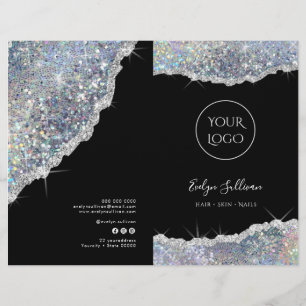 Faux silver glitter service menu brochure