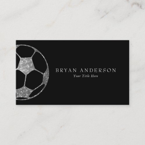 Faux Silver Glitter Soccer Ball Business Card