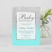 Faux silver glitter teal elegant Baby shower Invitation (Standing Front)