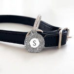 Faux Silver Glitter Texture Look & Custom Monogram Pet ID Tag<br><div class="desc">Destei's digitally created silver gray glitter texture design together with a round white circle with a personalizable monogram letter. On the other side there are personalizable text areas for a name and for a phone number. PLEASE NOTICE: THERE IS NO REAL GLITTER ON THIS ITEM. THE DESIGN IS A DIGITAL...</div>