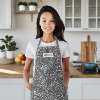 Faux Silver Glitter Texture Look &amp; Custom Name Apron