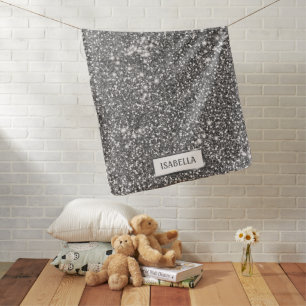 Faux Silver Glitter Texture Look & Custom Name Baby Blanket