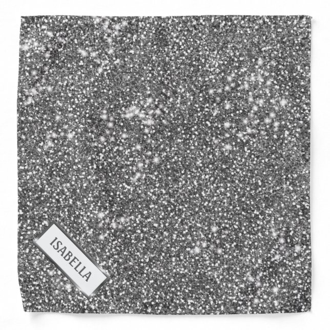 Faux Silver Glitter Texture Look & Custom Name Bandana (Front)