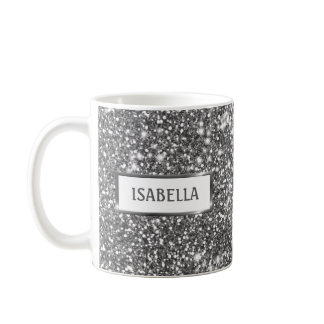 Faux Silver Glitter Texture Look &amp; Custom Name Coffee Mug