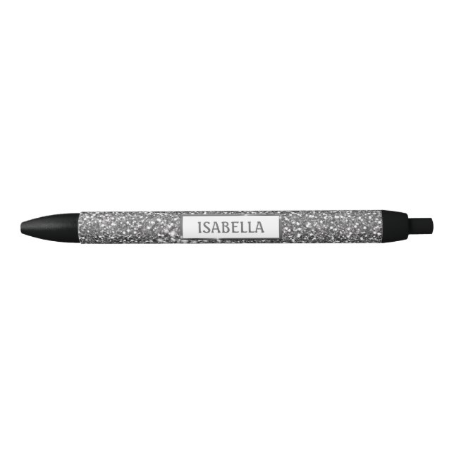 Faux Silver Glitter Texture Look & Custom Name Pen (Front)