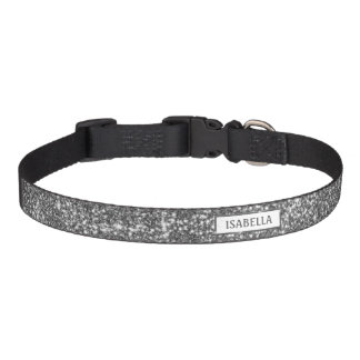 Faux Silver Glitter Texture Look &amp; Custom Name Pet Collar