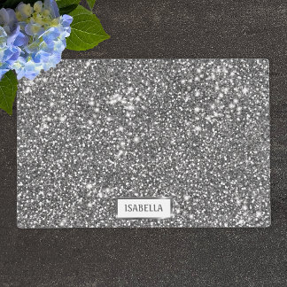 Faux Silver Glitter Texture Look & Custom Name Placemat