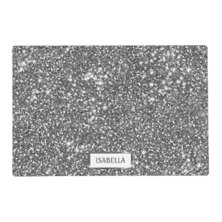 Faux Silver Glitter Texture Look &amp; Custom Name Placemat