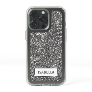 Faux Silver Glitter Texture Look &amp; Custom Name Speck iPhone 13 Pro Case