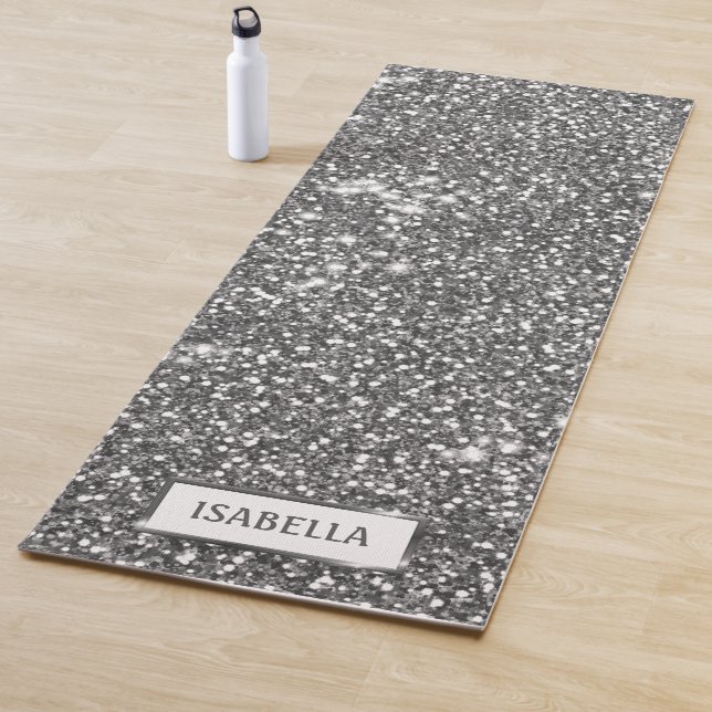 Faux Silver Glitter Texture Look & Custom Name Yoga Mat (In Situ)