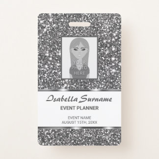 Faux Silver Glitter Texture Look &amp; Custom Text Badge