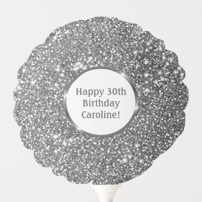 Faux Silver Glitter Texture Look & Custom Text Balloon (Front)