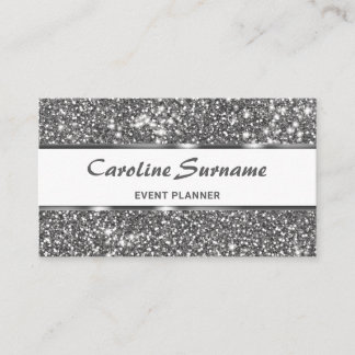 Faux Silver Glitter Texture Look &amp; Custom Text Business Card