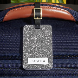 Faux Silver Glitter Texture Look &amp; Custom Text Luggage Tag