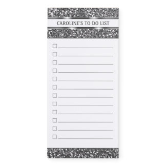 Faux Silver Glitter Texture Look &amp; Custom Text Magnetic Notepad